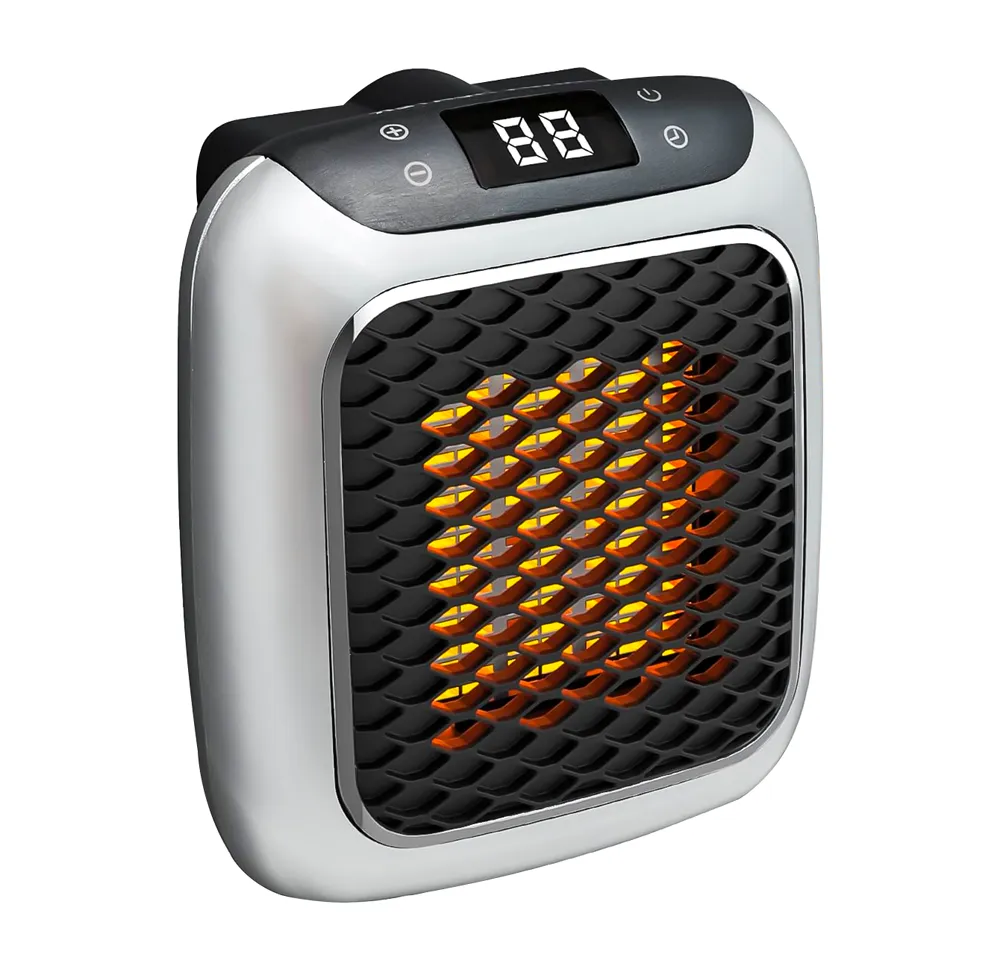 مدفأة جدارية سيراميك صغيرة 800 واط من Mega Store | تدفئة فعالة، ريموت كنترول، وآمنة 